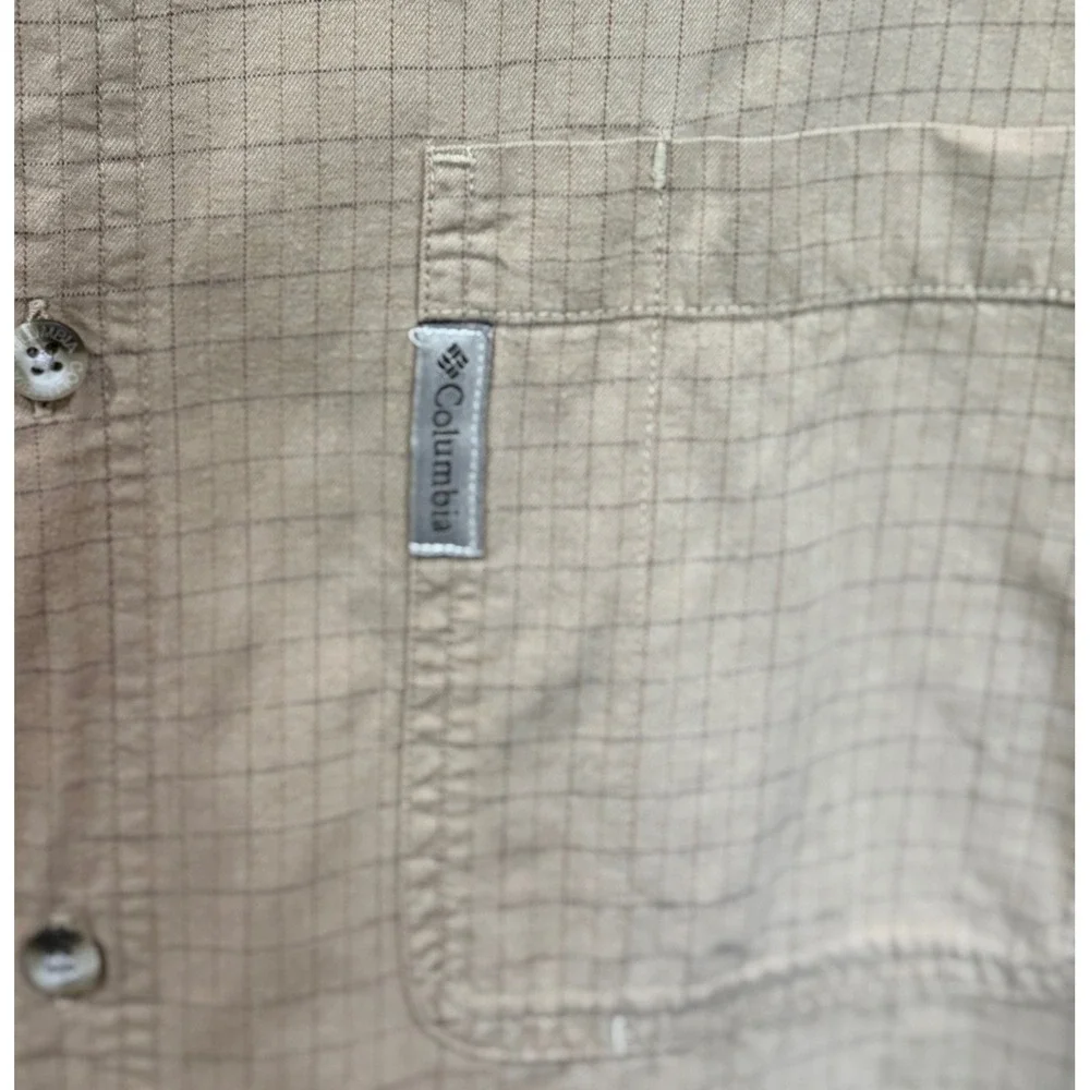 Columbia Sportswear Tan Micro Grid Button Down Shirt Mens LT Tall AJ7739 Cotton